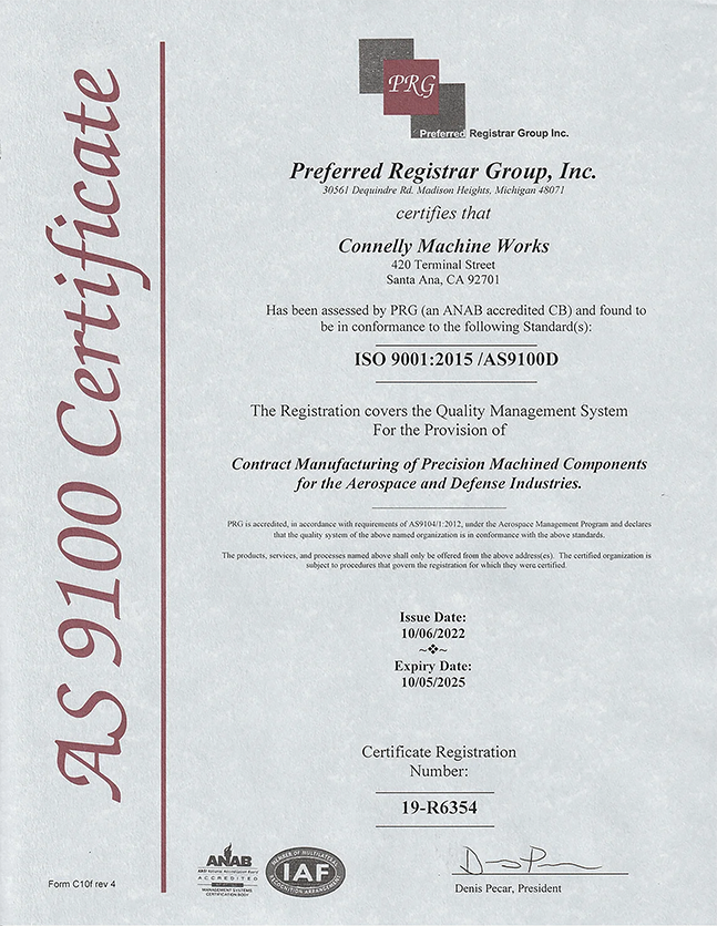 ISO 9001:2015/AS9100D Certificate